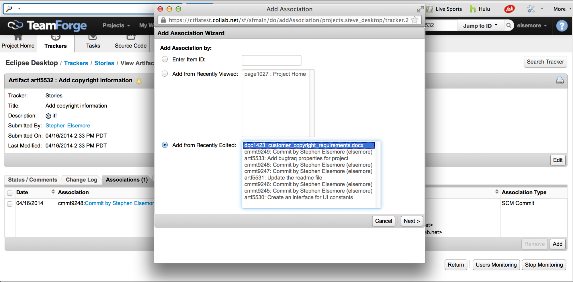 Linking TeamForge Commits and Artifacts image112 Linking TeamForge Commits and Artifacts