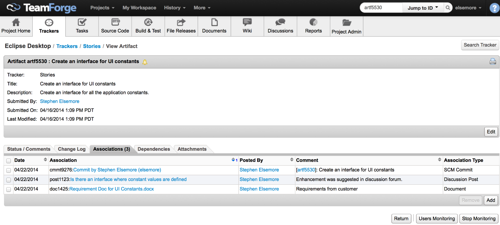 Linking TeamForge Commits and Artifacts image142 Linking TeamForge Commits and Artifacts
